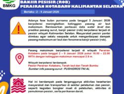 BMKG Peringatkan Potensi Banjir Pesisir (Rob) di Perairan Kotabaru dan Muara Sungai Barito