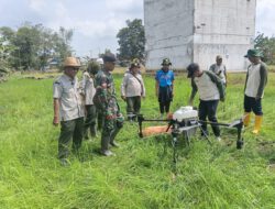 Dukung Modernisasi Pertanian, Babinsa Koramil 1002-08/Labuan Amas Utara Kawal Uji Coba Drone Pemupukan