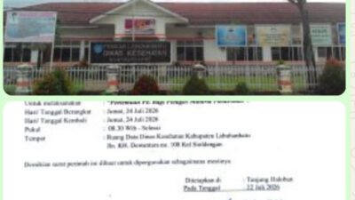 Terkait SPT Tanpa Sepengetahuan Kepala Puskesmas, Kadiskes Labuhanbatu Akan Panggil dan Bina KTU Tanjung Haloban