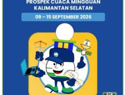 Prospek Cuaca Kalsel 9–15 September 2026, Potensi Hujan di Wilayah ini