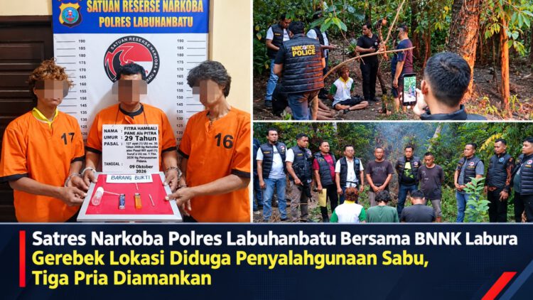Satres Narkoba Polres Labuhanbatu Bersama BNNK Labura Gerebek Lokasi Diduga Penyalahgunaan Sabu, Tiga Pria Diamankan