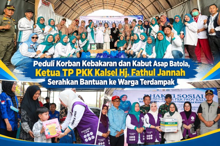 Peduli Korban Kebakaran dan Kabut Asap Batola, Ketua TP PKK Kalsel Hj. Fathul Jannah Serahkan Bantuan ke Warga Terdampak 