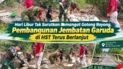 Hari Libur Tak Surutkan Semangat Gotong Royong, Pembangunan Jembatan Garuda di HST Terus Berlanjut