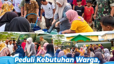 Peduli Kebutuhan Warga, Ketua DPRD Batola dan Yonif TP 926 Kolaborasi Salurkan Air Bersih
